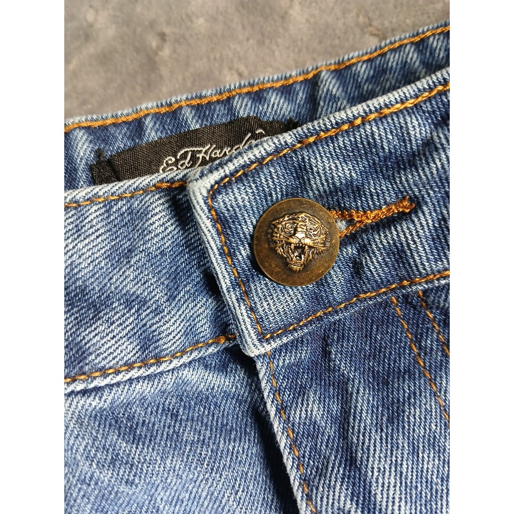 Ed Hardy Wide Leg Jeans Blue Denim Logo Print Y2K Streetwear Mens 30 - Picture 3 of 14